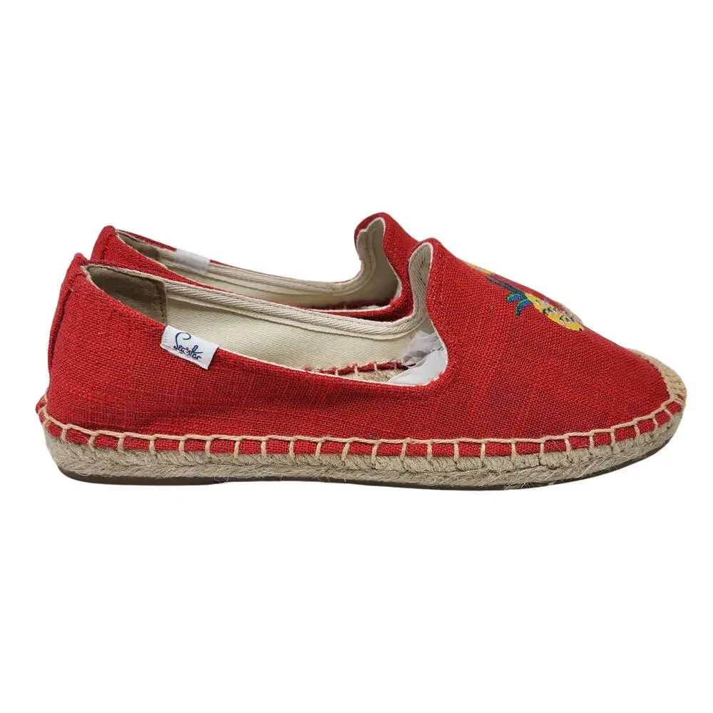 Seastar Red Embroidered Pineapple Slip On Espadrille Flats Casual Shoes Size 7